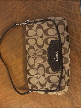 Coach Mini Signature Canvas Shoulder Bag in Brown and Tan